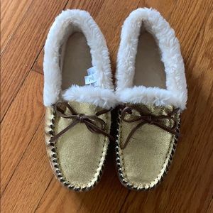 J. Crew Women’s Lodge Moccasins in Metallic Gold